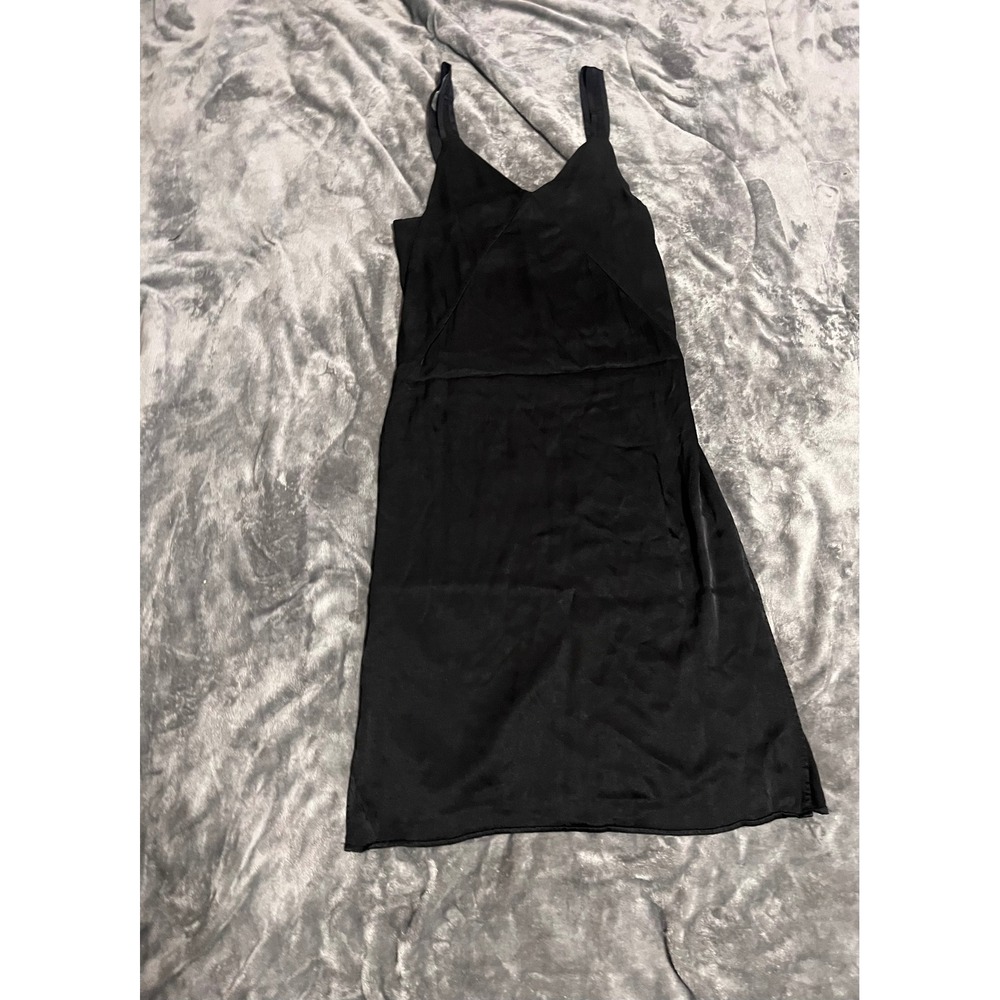 HM Womens Black Satin V-Neck Slip Dress Midi Length Size 10